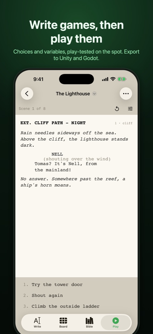 Play-testing a branching game script